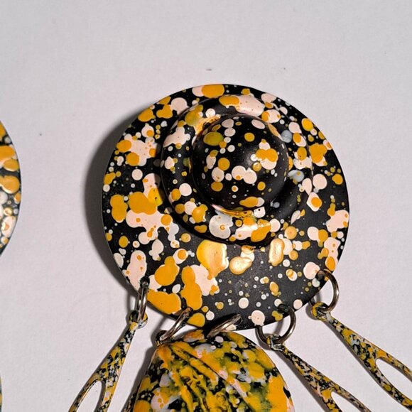 Large yellow white and black earrings - Picture 6 of 7